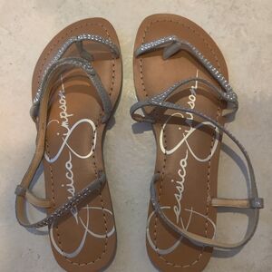 Jessica Simpson Flat Glittering Silver Sandals Size 8B